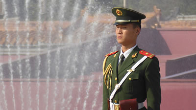 Chinese soldier standing at attention