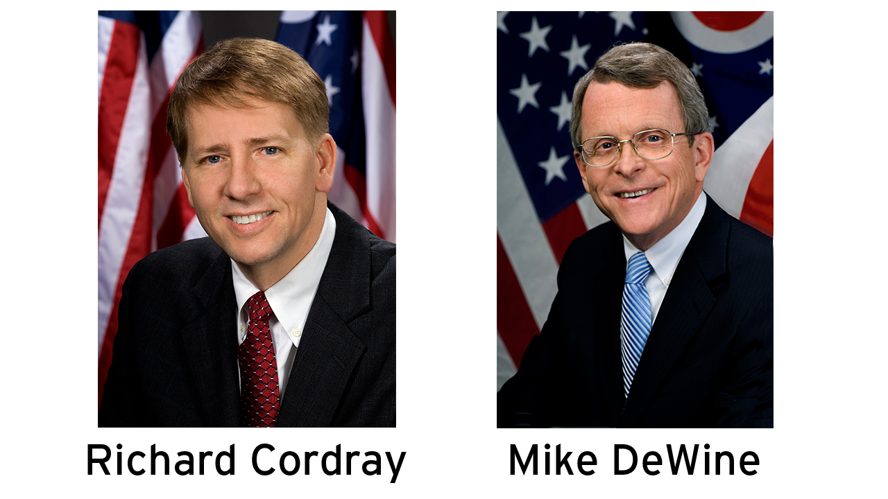 Richard Cordray (left); Mike Dewine (right)