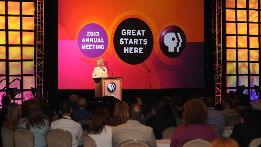 Paula Kerger, PBS President & CEO, from the stage at the PBS Annual Meeting 2013 in Miami Beach, FL Keynote-2013-AM.jpg