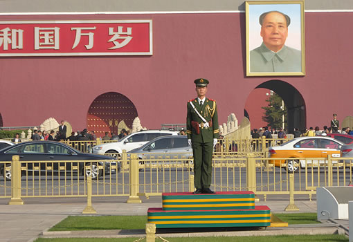 soldier standing at attention on a platform